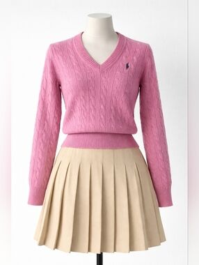 Polo Ralph Lauren Sweater + Pleated Skirt Set Pink Beige S